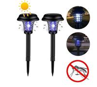 Tueur de moustiques solaire lumière violette et blanche lumière LED étanche extérieure Bug Zapper piège à moustiques lampes pour jardin pelouse Camping 2 Pcs Round