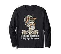 Tuez-Les avec gentillesse en Penchant Skeleton Messy Bun Manche Longue