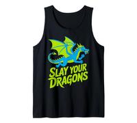 Tuez Vos Dragons : Motif Audacieux de Dragon Bleu-Vert Débardeur