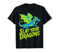 Tuez Vos Dragons : Motif Audacieux de Dragon Bleu-Vert T-Shirt