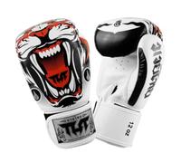 Tuff Sport Gants de muay thaï, gants de boxe pour homme et femme, gants d'entraînement et de sparring, gants de kickboxing MMA, entraînement, paume ventilée (Tiger blanc, 453,6 g)