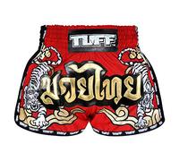 TUFF Sport Retro Muay Thai Boxe Short de boxe pour arts martiaux Vêtements d'entraînement Gym Trunks Coupe classique Slim - Rouge - Large