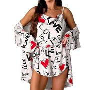 Tufkiss Pyjama Femme Ensemble, Camisole, Short Fendu, Chemise De Nuit 3 PièCes, Sexy Chic Sleepwear Set(White, M)