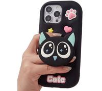 TUFTA Coque de téléphone en silicone souple avec support et poignée en forme de chat 3D mignon pour iPhone 13 Pro, motif de dessin animé kawaii, adorable design féminin pour filles, enfants
