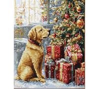 Tufting Kit Complet Chien Golden Retriever Et Sapin De Noëlkit De Crochet À Loquet DIY Ensemble De Verrouillage Automatique pour Adultes Kits De Tapisserie Débutants Grand Tapis Pré-Imprim 31x63in
