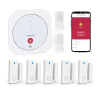 TUGARD Alarme Maison sans Fil Intelligent WiFi - Alarme de Porte, Centrale, 5 Capteurs de Fenêtre et de Porte, 2 Télécommandes, App Tuya/Smart Life, Animaux Acceptés, Compatible avec Alexa