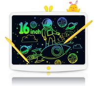 TUGAU Tablette D'écriture LCD Enfant 16 Pouces, Colorée Tablette Dessin Enfant avec Deux Stylos Effaçables Doodle Dessin Pad Jouet Educatif Garçons Filles Cadeaux (White)