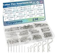 Tugermoola Lot de 230 goupilles de 13 tailles en acier inoxydable 304 en forme de R et clips de fermeture à fourche fendue OLA016