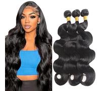 Tuheerst 1B Natural Black Bundles Human Hair Double Weft Body Wave Cheveux humains Extensions Unprocessed Brazilian Virgin Hair Cheveux Humain 18 20 22 Inch Total 3 Bundles Total 150g