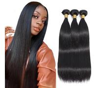 Tuheerst 1B Natural Black Bundles Human Hair Double Weft Straight Cheveux humains Extensions Unprocessed Brazilian Virgin Hair Cheveux Humain 18 20 22 Inch Total 3 Bundles Total 150g