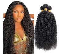 Tuheerst 24 26 28 Inch Human Hair Bundles Double Drown 1B Natural Black Kinky Curly Hair Extensions Unprocessed Brazilian Virgin Remy Cheveux humains Extension 50g/Bundle Total 150g