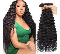 Tuheerst 24 26 28 Zoll 1B Natural Black Bundles Human Hair Double Weft Deep Wave Cheveux humains Extensions Unprocessed Brazilian Virgin Hair Cheveux Humain Total 3 Bundles Total 150g