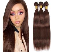 Tuheerst 28 30 32 Pouce #4 Chocolate Brown Bundles Human Hair Double Weft Straight Cheveux Humains Extensions Unprocessed Tissage Brazilian Virgin Human Hair Total 3 Bundles Total 150g