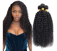 Tuheerst 30 32 34 Inch Human Hair Bundles Double Drown 1B Natural Black Kinky Curly Hair Extensions Unprocessed Brazilian Virgin Remy Cheveux humains Extension 50g/Bundle Total 150g