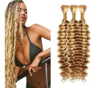 Tuheerst Deep Wave Bulk hair for Braiding P27/613 Highlight Blonde Cheveux humains 3 Bundles/Pack No Weft Premium Braiding Hair Extensions for Boho Braids With Minimal Tangle 18 18 18 Pouce