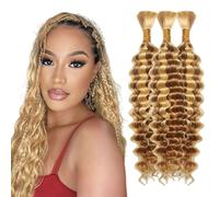 Tuheerst Deep Wave Bulk hair for Braiding P27/613 Highlight Blonde Cheveux humains 3 Bundles/Pack No Weft Premium Braiding Hair Extensions for Boho Braids With Minimal Tangle 16 16 16 Inch