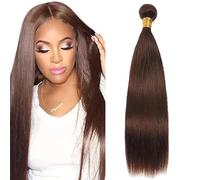 Tuheerst Straight Human Hair Bundles Naturel Cheveux Humain #4 Chocolate Brown Human Hair Extensions Tissage Cheveux Naturels Double Weft Remy Hair Single Bundle for Woman 26 Pouce