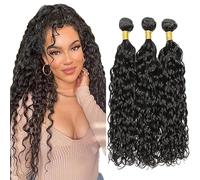 Tuheerst Water Wave Human Hair Bundles 1B Natural Black Cheveux Humain Human Hair Extensions Unprocessed Tissage Cheveux Double Weft Remy Hair for Woman 3 Bundle Total 300g 22 22 22 Pouces