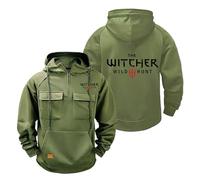 TUIAIFA Sweats à Capuche for Hommes Veste for Witcher Sweat-Shirt zippé à Manches Longues Sweat à Capuche décontracté Multi-Poches Sport à Capuche Sweat-Shirts Confortables(F,5XL)