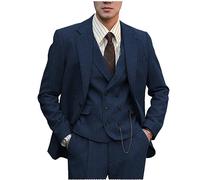 Tuikayoo Costume Homme Formal Tweed Laine à Carreaux 3 Pièces Mariage Slim Fit Costume de Smoking pour Témoins de Mariage, Vert armée., M