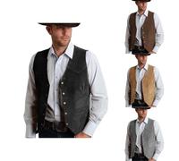 Tuikayoo Herren Western Cowboy Weste Ärmellos Wildleder Anzug Weste Normale Passform Vintage V-Ausschnitt Slim Fit Retro Trachtenweste Classic Mittelalterweste Gilet Arbeitskleidung Hippie Einfarbige