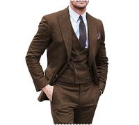 Tuikayoo Lot de 3 costumes en laine pour homme - Style vintage - Design classique - Mélange de tweed - Mariage - Smokings, marron, M