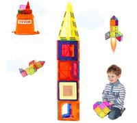 VEVOR Tuiles magnétiques, 55 PCS, blocs de construction magnétiques pour enfants, jouets éducatifs STEM à empiler avec base de voiture et 16 cartes numériques, cadeau pour tout-petits de 4 ans et plus
