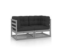 Vidaxl Canapé 2 Places De Jardin Avec Coussins Gris Bois De Pin Massif Gris