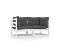 Tuinbank 2-zits met kussens massief grenenhout wit805731