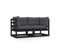 Vidaxl Canapé 2 Places De Jardin Avec Coussins Noir Bois De Pin Massif Noir