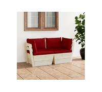 Vidaxl Canapé Palette À 2 Places De Jardin Avec Coussins Bois D'épicéa