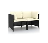 vidaXL Banc de jardin 2 places 313512 avec coussins — résine tressée (poly rattan) noir