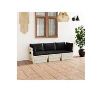 Vidaxl Canapé Palette À 3 Places De Jardin Avec Coussins Bois D'épicéa