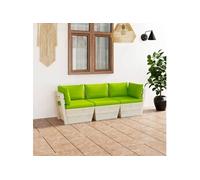 Vidaxl Canapé Palette À 3 Places De Jardin Avec Coussins Bois D'épicéa