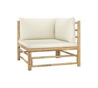 Vidaxl Canapé D'angle De Jardin Avec Coussins Blanc Crème Bambou Blanc