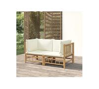 Vidaxl Canapés D'angle De Jardin Avec Coussins Blanc Crème 2pcs Bambou