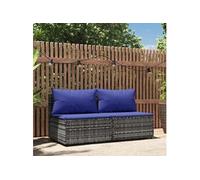 Tuinmiddenbank met kussens 2 st poly rattan grijs319850