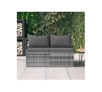 Tuinmiddenbank met kussens 2 st poly rattan grijs362333