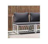 Vidaxl Canapé Central De Jardin Avec Coussins Blanc Tissu Tissé