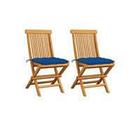 Tuinstoelen 2 st met blauwe kussens massief teakhout3062485