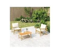 vidaXL Chaises de jardin 2 pcs Chaise longue Bambou avec coussins blanc crème