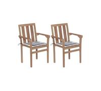 Vidaxl Chaises De Jardin 2 Pcs Avec Coussins À Carreaux Gris Teck Gris
