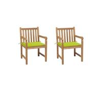 Tuinstoelen 2 st met heldergroene kussens massief teakhout3062741