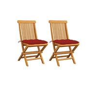 Tuinstoelen 2 st met rode kussens massief teakhout3062481