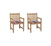 Vidaxl Chaises De Jardin 2 Pcs Avec Coussins À Carreaux Rouges Teck Rouge