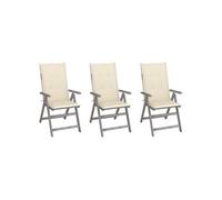 Tuinstoelen 3 st verstelbaar met kussens massief acaciahout3064730