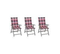 Tuinstoelen 3 st verstelbaar met kussens massief acaciahout3064741