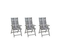 Tuinstoelen 3 st verstelbaar met kussens massief acaciahout3064742