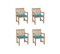 Vidaxl Chaises De Jardin 4 Pcs Avec Coussins Bleu Bois De Teck Solide