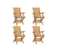 Tuinstoelen 4 st met grijs geruite kussens massief teakhout3065631